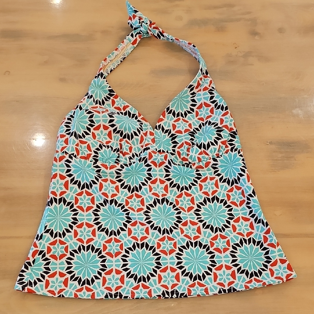 Lands' End Colorful Halter Top with Geometric Pattern Size 10